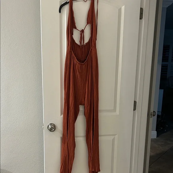 12th Tribe Rust Halter Jumpsuit - Picture 3 of 6
